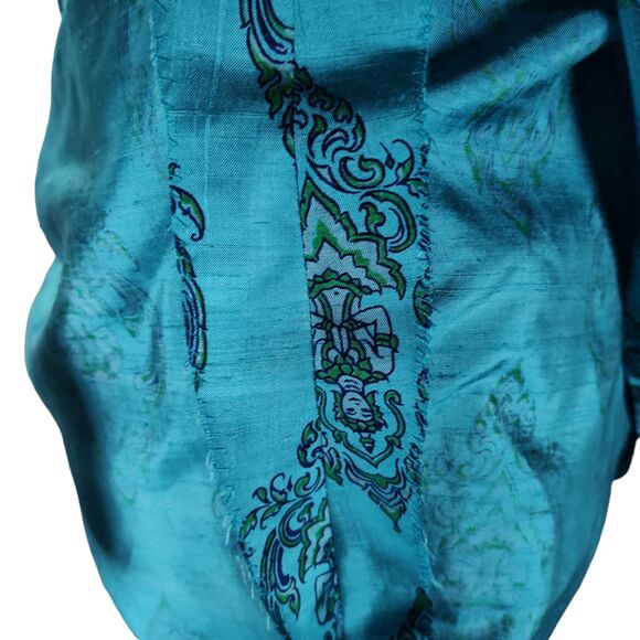 Vintage 60s Novelty Budda Print Cocktail Dress Size 2 Blue Silk Empire Waist - Picture 13 of 15